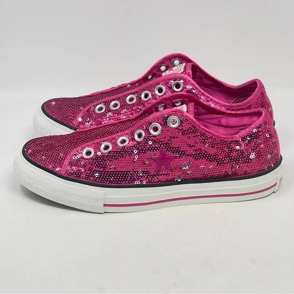 Converse One Star Shoes Womens 6.5 Pink Sequins Low Top Slip On Sneakers Wedding - Picture 4 of 13